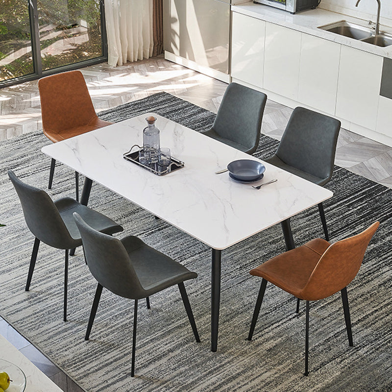 Stone Top Dining Table Rectangle Dining Table with Wood Steel Base in Black Clearhalo 'Dining Tables & Seating' 'Dining Tables' 'dining_table' 'furn' 'furn_dining_table' 'Furniture' 'furniture_dining_table' 'Kitchen & Dining Furniture' 'kitchen' 'kitchen_dining_table' 5004303