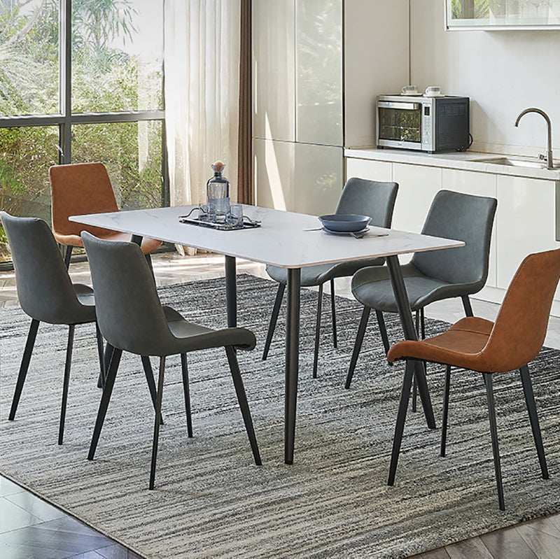 Stone Top Dining Table Rectangle Dining Table with Wood Steel Base in Black Clearhalo 'Dining Tables & Seating' 'Dining Tables' 'dining_table' 'furn' 'furn_dining_table' 'Furniture' 'furniture_dining_table' 'Kitchen & Dining Furniture' 'kitchen' 'kitchen_dining_table' 5004304