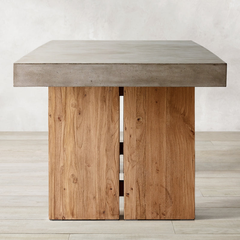 Modern Rectangle Dining table Solid Wood Double Pedestal Table in Grey 86.6"L x 35.4"W x 29.5"H Without Chairs Clearhalo 'Dining Tables & Seating' 'Dining Tables' 'dining_table' 'furn' 'furn_dining_table' 'Furniture' 'furniture_dining_table' 'Kitchen & Dining Furniture' 'kitchen' 'kitchen_dining_table' 5004310