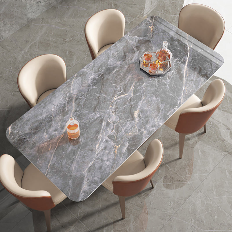 Stone Top Dining Table White Traditional Luxury Table with Pedestal Base Grey Without Chairs Clearhalo 'Dining Tables & Seating' 'Dining Tables' 'dining_table' 'furn' 'furn_dining_table' 'Furniture' 'furniture_dining_table' 'Kitchen & Dining Furniture' 'kitchen' 'kitchen_dining_table' 5004326