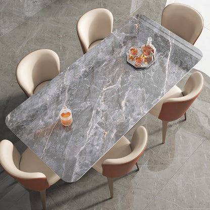 Stone Top Dining Table White Traditional Luxury Table with Pedestal Base Grey Without Chairs Clearhalo 'Dining Tables & Seating' 'Dining Tables' 'dining_table' 'furn' 'furn_dining_table' 'Furniture' 'furniture_dining_table' 'Kitchen & Dining Furniture' 'kitchen' 'kitchen_dining_table' 5004326
