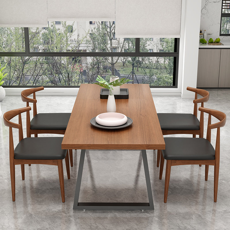 Metal Sled Base Dining Table Modern Solid Wood Top Dining Table in Brown and Black 70.9"L x 27.6"W x 29.5"H Without Chairs Clearhalo 'Dining Tables & Seating' 'Dining Tables' 'dining_table' 'furn' 'furn_dining_table' 'Furniture' 'furniture_dining_table' 'Kitchen & Dining Furniture' 'kitchen' 'kitchen_dining_table' 5004402