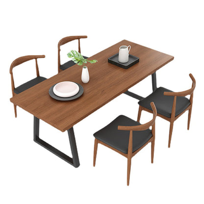 Metal Sled Base Dining Table Modern Solid Wood Top Dining Table in Brown and Black Without Chairs Clearhalo 'Dining Tables & Seating' 'Dining Tables' 'dining_table' 'furn' 'furn_dining_table' 'Furniture' 'furniture_dining_table' 'Kitchen & Dining Furniture' 'kitchen' 'kitchen_dining_table' 5004403