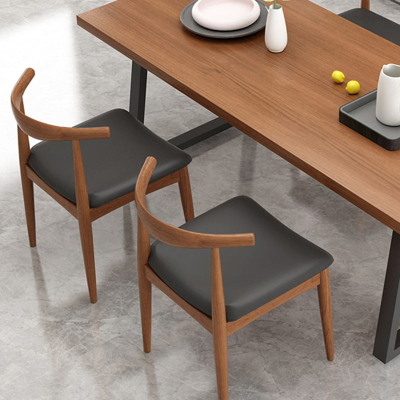 Metal Sled Base Dining Table Modern Solid Wood Top Dining Table in Brown and Black Clearhalo 'Dining Tables & Seating' 'Dining Tables' 'dining_table' 'furn' 'furn_dining_table' 'Furniture' 'furniture_dining_table' 'Kitchen & Dining Furniture' 'kitchen' 'kitchen_dining_table' 5004405
