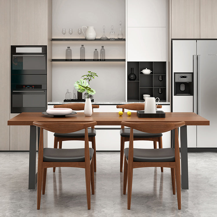 Metal Sled Base Dining Table Modern Solid Wood Top Dining Table in Brown and Black Clearhalo 'Dining Tables & Seating' 'Dining Tables' 'dining_table' 'furn' 'furn_dining_table' 'Furniture' 'furniture_dining_table' 'Kitchen & Dining Furniture' 'kitchen' 'kitchen_dining_table' 5004409