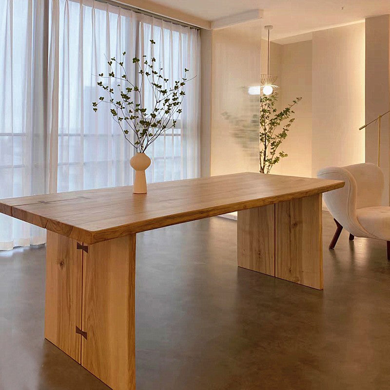 Modern Ash Wood Table for Restaurant Rectangle Kitchen Table with Double Pedestal 70.9"L x 31.5"W x 29.5"H Without Chairs Clearhalo 'Dining Tables & Seating' 'Dining Tables' 'dining_table' 'furn' 'furn_dining_table' 'Furniture' 'furniture_dining_table' 'Kitchen & Dining Furniture' 'kitchen' 'kitchen_dining_table' 5004420