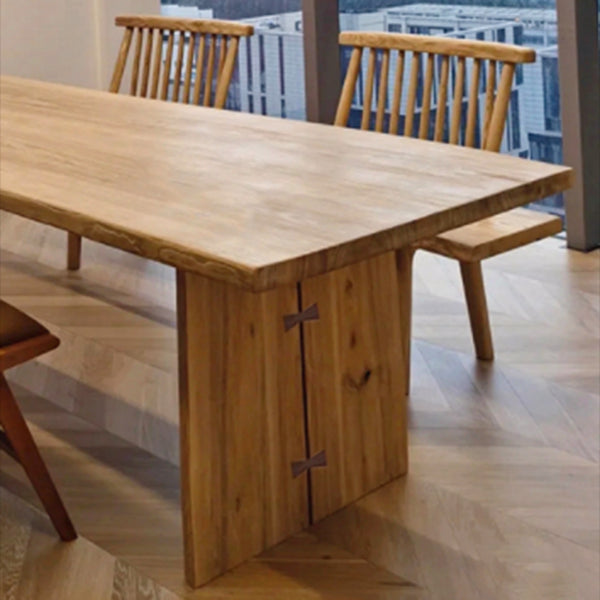Modern Ash Wood Table for Restaurant Rectangle Kitchen Table with Double Pedestal Clearhalo 'Dining Tables & Seating' 'Dining Tables' 'dining_table' 'furn' 'furn_dining_table' 'Furniture' 'furniture_dining_table' 'Kitchen & Dining Furniture' 'kitchen' 'kitchen_dining_table' 5004422
