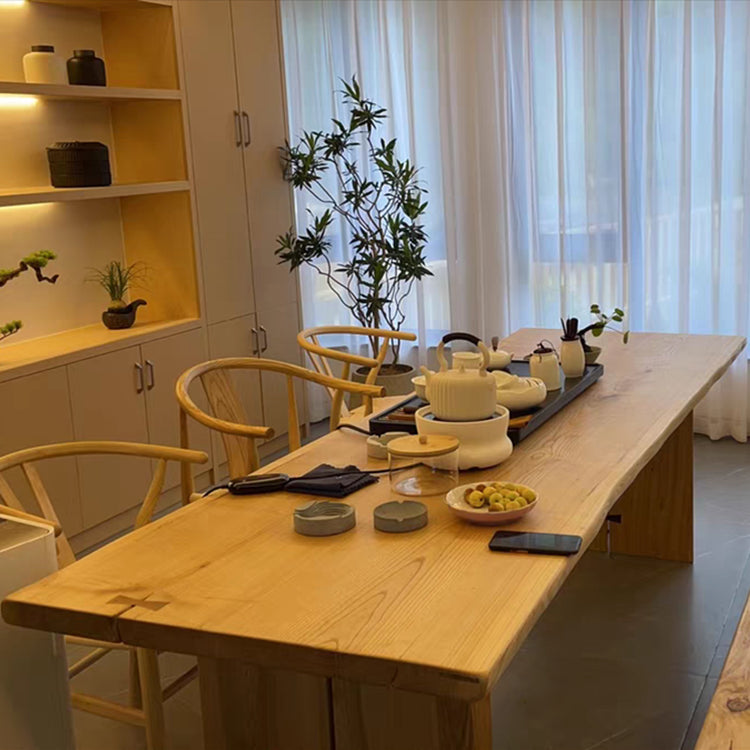 Modern Ash Wood Table for Restaurant Rectangle Kitchen Table with Double Pedestal Clearhalo 'Dining Tables & Seating' 'Dining Tables' 'dining_table' 'furn' 'furn_dining_table' 'Furniture' 'furniture_dining_table' 'Kitchen & Dining Furniture' 'kitchen' 'kitchen_dining_table' 5004424