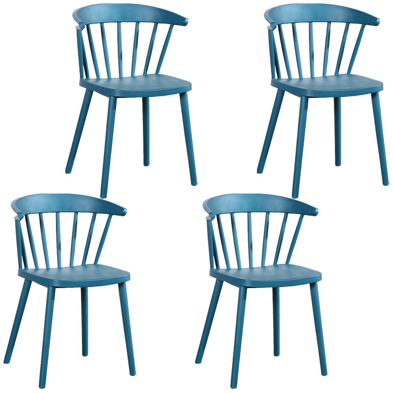 Scandinavian Plastic Side Chair Windsor Back Indoor-Outdoor Chair Dark Blue 4 Piece Set Clearhalo 'Dining Chairs' 'Dining Tables & Seating' 'dining_chair' 'furn' 'furn_dining_chair' 'Furniture' 'furniture_dining_chair' 'Kitchen & Dining Furniture' 5004441