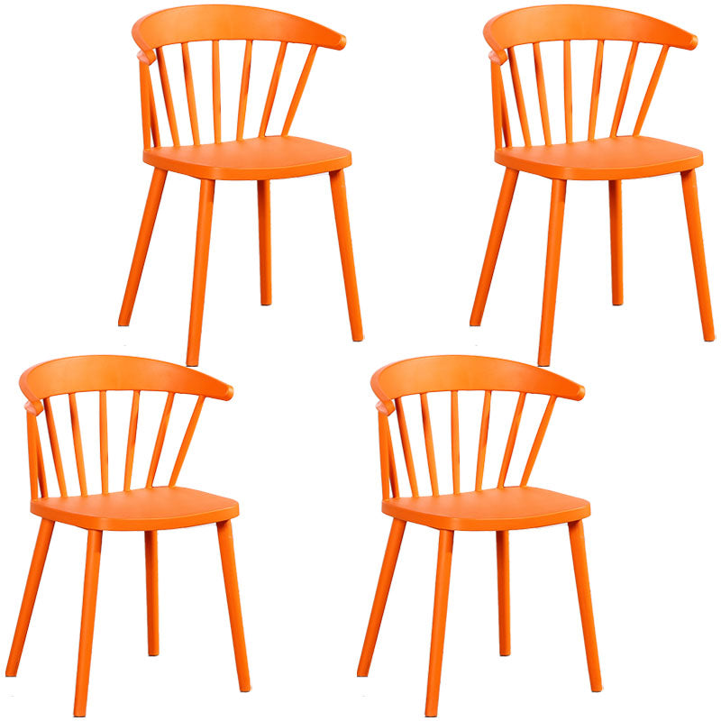 Scandinavian Plastic Side Chair Windsor Back Indoor-Outdoor Chair Orange 4 Piece Set Clearhalo 'Dining Chairs' 'Dining Tables & Seating' 'dining_chair' 'furn' 'furn_dining_chair' 'Furniture' 'furniture_dining_chair' 'Kitchen & Dining Furniture' 5004448