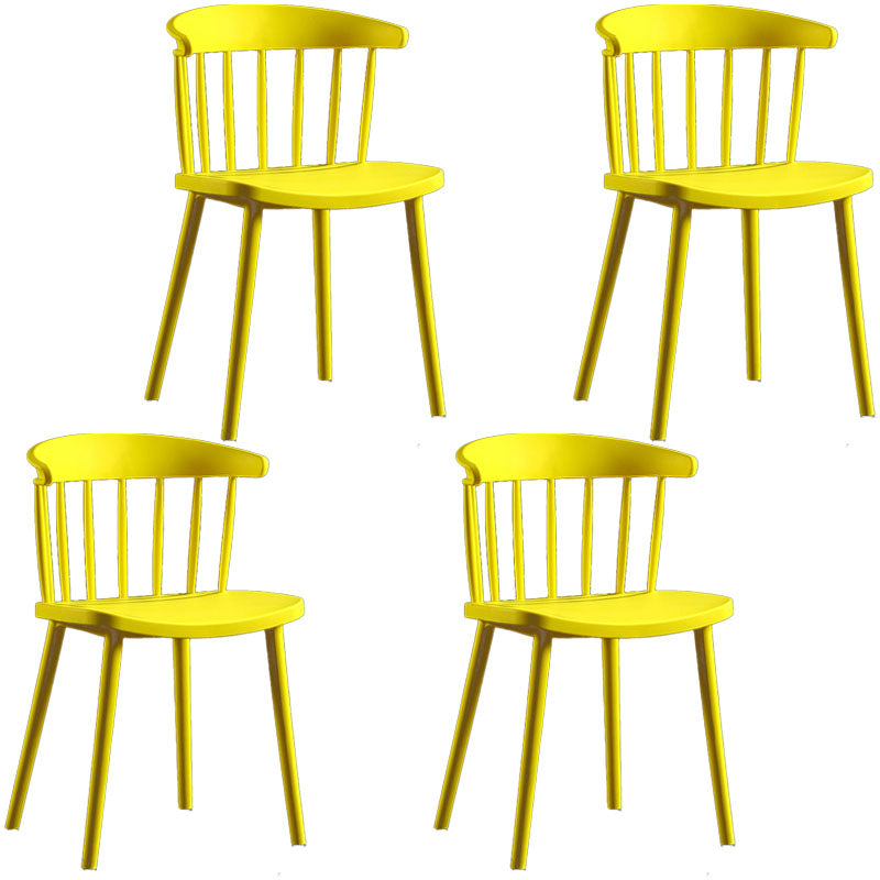 Scandinavian Plastic Side Chair Windsor Back Indoor-Outdoor Chair Yellow 4 Piece Set Clearhalo 'Dining Chairs' 'Dining Tables & Seating' 'dining_chair' 'furn' 'furn_dining_chair' 'Furniture' 'furniture_dining_chair' 'Kitchen & Dining Furniture' 5004454