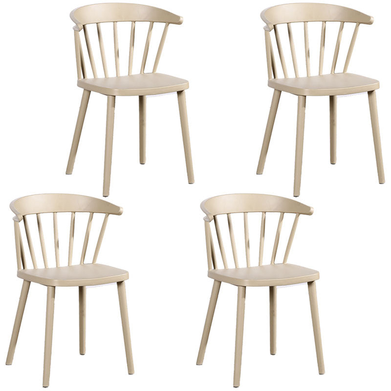 Scandinavian Plastic Side Chair Windsor Back Indoor-Outdoor Chair Khaki 4 Piece Set Clearhalo 'Dining Chairs' 'Dining Tables & Seating' 'dining_chair' 'furn' 'furn_dining_chair' 'Furniture' 'furniture_dining_chair' 'Kitchen & Dining Furniture' 5004459