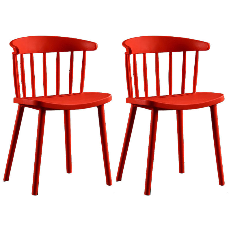 Scandinavian Plastic Side Chair Windsor Back Indoor-Outdoor Chair Red 2 Piece Set Clearhalo 'Dining Chairs' 'Dining Tables & Seating' 'dining_chair' 'furn' 'furn_dining_chair' 'Furniture' 'furniture_dining_chair' 'Kitchen & Dining Furniture' 5004471