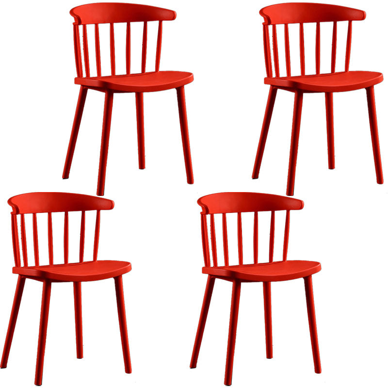 Scandinavian Plastic Side Chair Windsor Back Indoor-Outdoor Chair Red 4 Piece Set Clearhalo 'Dining Chairs' 'Dining Tables & Seating' 'dining_chair' 'furn' 'furn_dining_chair' 'Furniture' 'furniture_dining_chair' 'Kitchen & Dining Furniture' 5004472