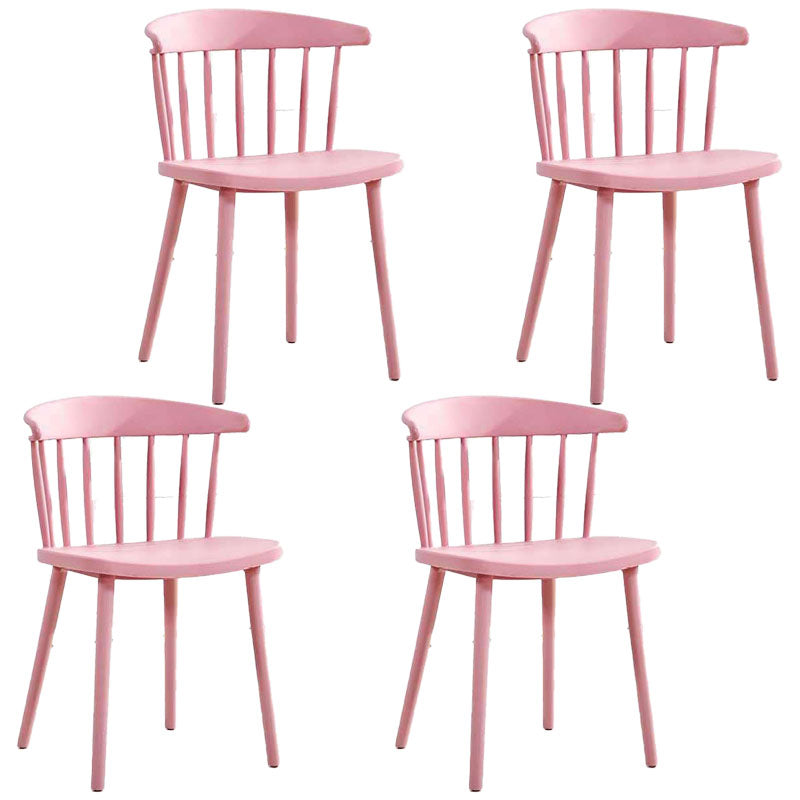 Scandinavian Plastic Side Chair Windsor Back Indoor-Outdoor Chair Pink 4 Piece Set Clearhalo 'Dining Chairs' 'Dining Tables & Seating' 'dining_chair' 'furn' 'furn_dining_chair' 'Furniture' 'furniture_dining_chair' 'Kitchen & Dining Furniture' 5004484