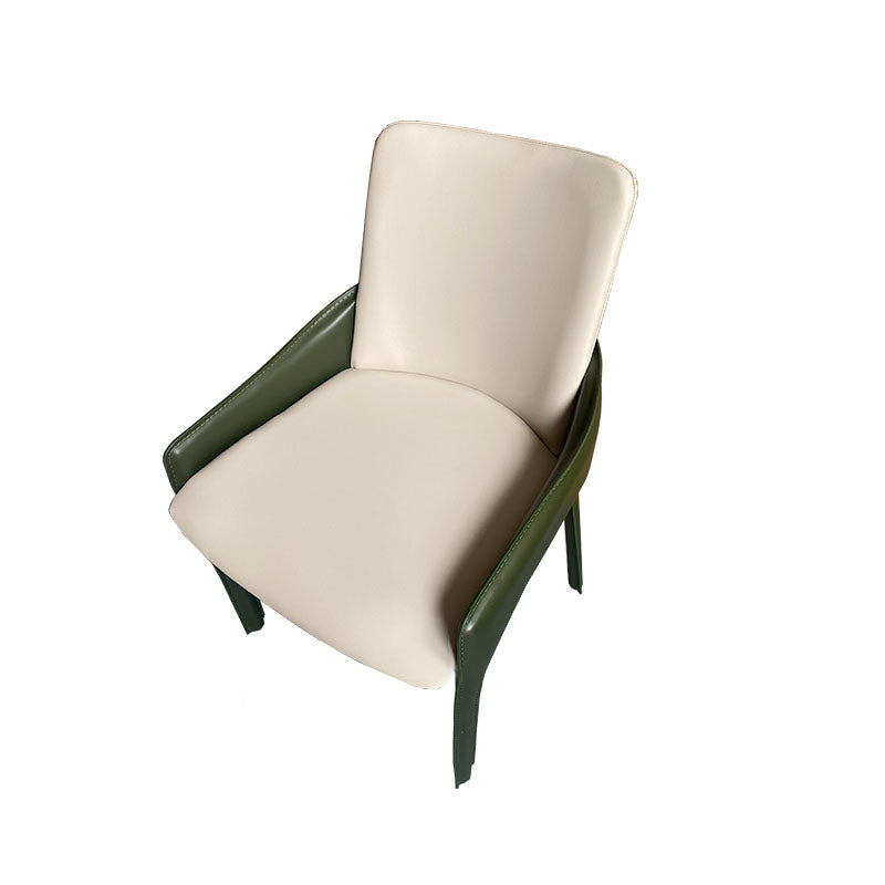 Modern Style Arm Chair Faux Leather Dining Chair for Dining Room Army Green-White 1 Piece Clearhalo 'Dining Chairs' 'Dining Tables & Seating' 'dining_chair' 'furn' 'furn_dining_chair' 'Furniture' 'furniture_dining_chair' 'Kitchen & Dining Furniture' 5004512