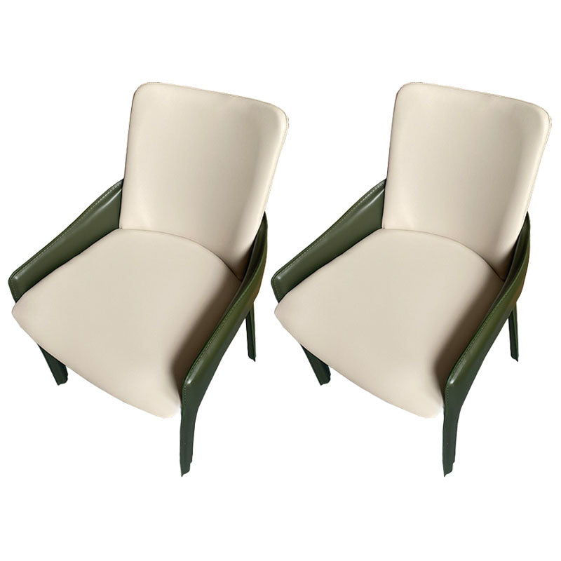 Modern Style Arm Chair Faux Leather Dining Chair for Dining Room Army Green-White 2 Piece Set Clearhalo 'Dining Chairs' 'Dining Tables & Seating' 'dining_chair' 'furn' 'furn_dining_chair' 'Furniture' 'furniture_dining_chair' 'Kitchen & Dining Furniture' 5004514