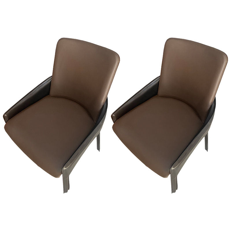 Modern Style Arm Chair Faux Leather Dining Chair for Dining Room Brown 2 Piece Set Clearhalo 'Dining Chairs' 'Dining Tables & Seating' 'dining_chair' 'furn' 'furn_dining_chair' 'Furniture' 'furniture_dining_chair' 'Kitchen & Dining Furniture' 5004528