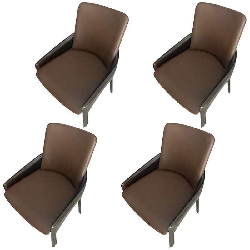 Modern Style Arm Chair Faux Leather Dining Chair for Dining Room Brown 4 Piece Set Clearhalo 'Dining Chairs' 'Dining Tables & Seating' 'dining_chair' 'furn' 'furn_dining_chair' 'Furniture' 'furniture_dining_chair' 'Kitchen & Dining Furniture' 5004529