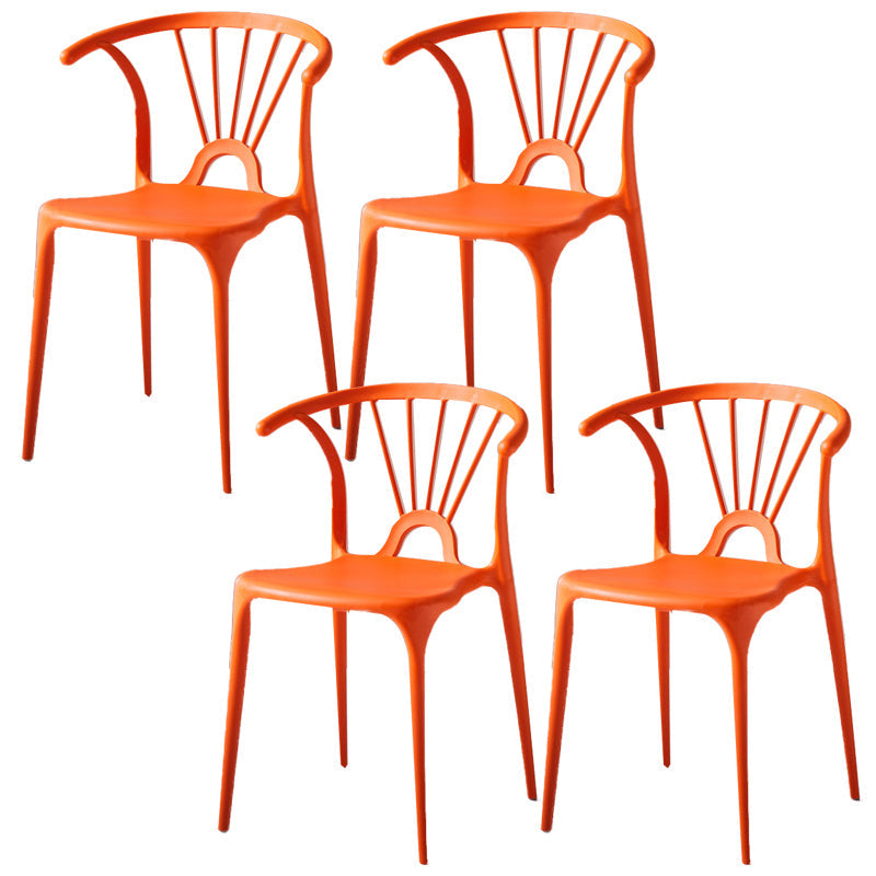Scandinavian Plastic Indoor-Outdoor Chair Windsor Back Side Chair Orange 4 Piece Set Clearhalo 'Dining Chairs' 'Dining Tables & Seating' 'dining_chair' 'furn' 'furn_dining_chair' 'Furniture' 'furniture_dining_chair' 'Kitchen & Dining Furniture' 5004692