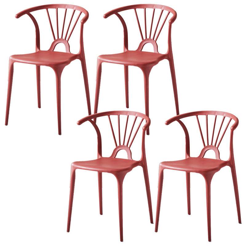Scandinavian Plastic Indoor-Outdoor Chair Windsor Back Side Chair Red 4 Piece Set Clearhalo 'Dining Chairs' 'Dining Tables & Seating' 'dining_chair' 'furn' 'furn_dining_chair' 'Furniture' 'furniture_dining_chair' 'Kitchen & Dining Furniture' 5004694
