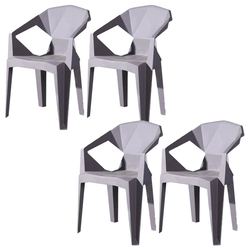 Modern Style Arm Chair Plastic Indoor Stackable Dining Chair Grey 4 Piece Set Clearhalo 'Dining Chairs' 'Dining Tables & Seating' 'dining_chair' 'furn' 'furn_dining_chair' 'Furniture' 'furniture_dining_chair' 'Kitchen & Dining Furniture' 5004732