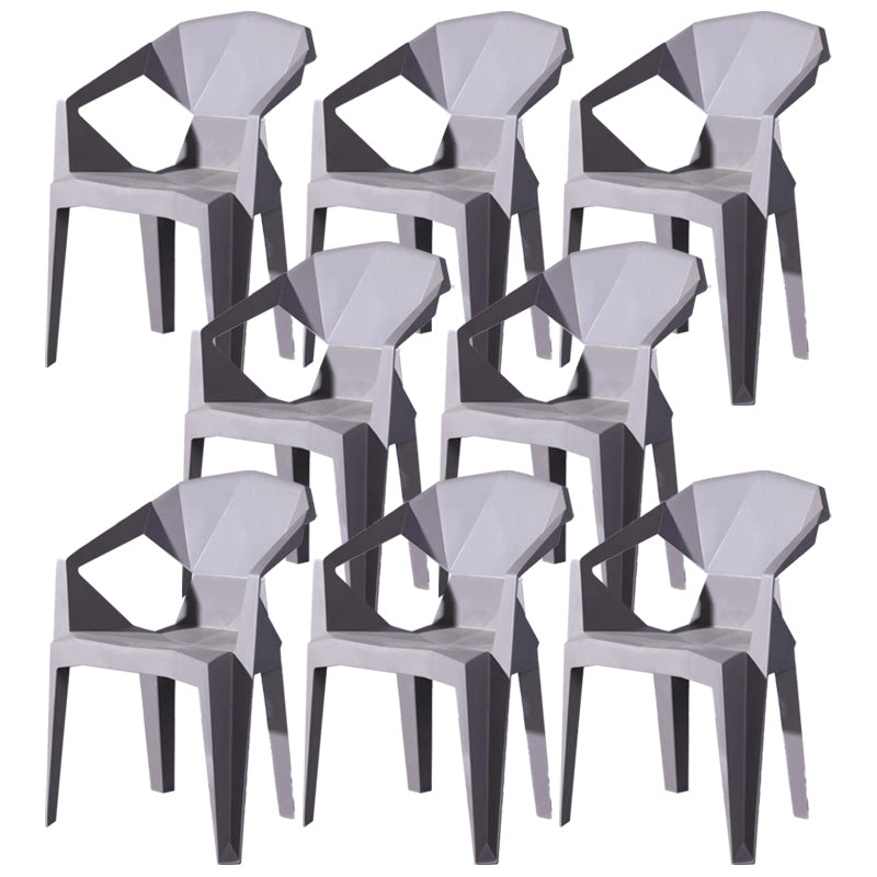 Modern Style Arm Chair Plastic Indoor Stackable Dining Chair Grey 8 Piece Set Clearhalo 'Dining Chairs' 'Dining Tables & Seating' 'dining_chair' 'furn' 'furn_dining_chair' 'Furniture' 'furniture_dining_chair' 'Kitchen & Dining Furniture' 5004733