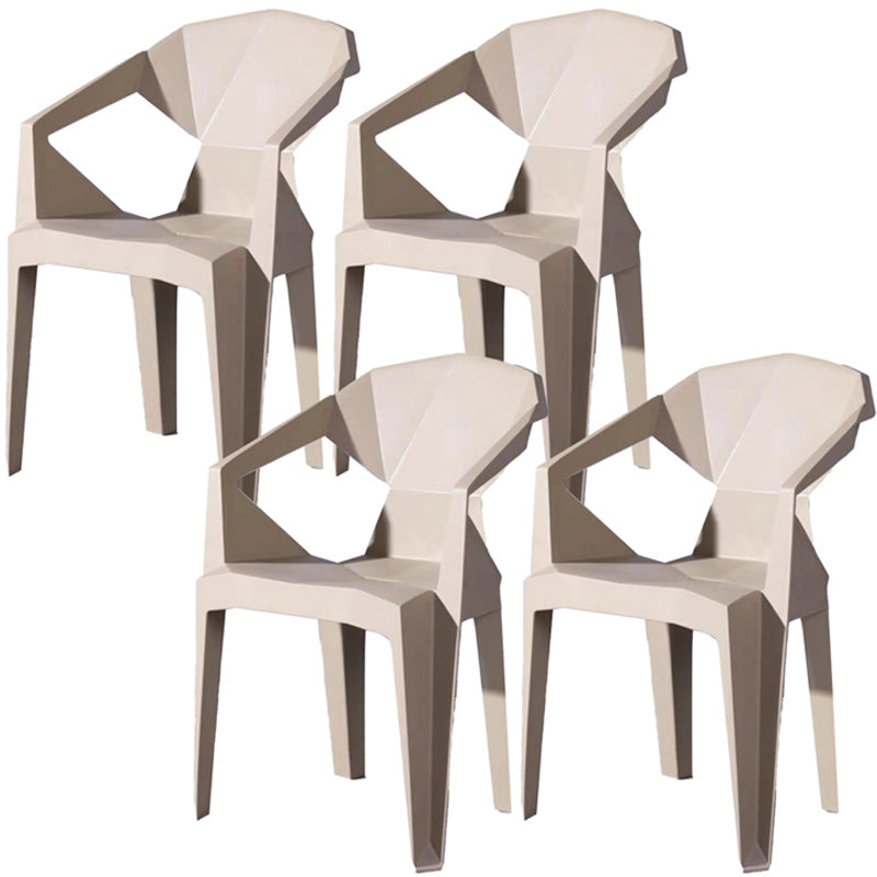 Modern Style Arm Chair Plastic Indoor Stackable Dining Chair Khaki 4 Piece Set Clearhalo 'Dining Chairs' 'Dining Tables & Seating' 'dining_chair' 'furn' 'furn_dining_chair' 'Furniture' 'furniture_dining_chair' 'Kitchen & Dining Furniture' 5004736