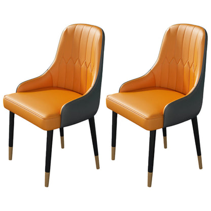 Nordic Dining Room Dining Chairs Armless Faux Leather Kitchen Side Chairs Gray-Orange 2 Piece Set Clearhalo 'Dining Chairs' 'Dining Tables & Seating' 'dining_chair' 'furn' 'furn_dining_chair' 'Furniture' 'furniture_dining_chair' 'Kitchen & Dining Furniture' 5004743