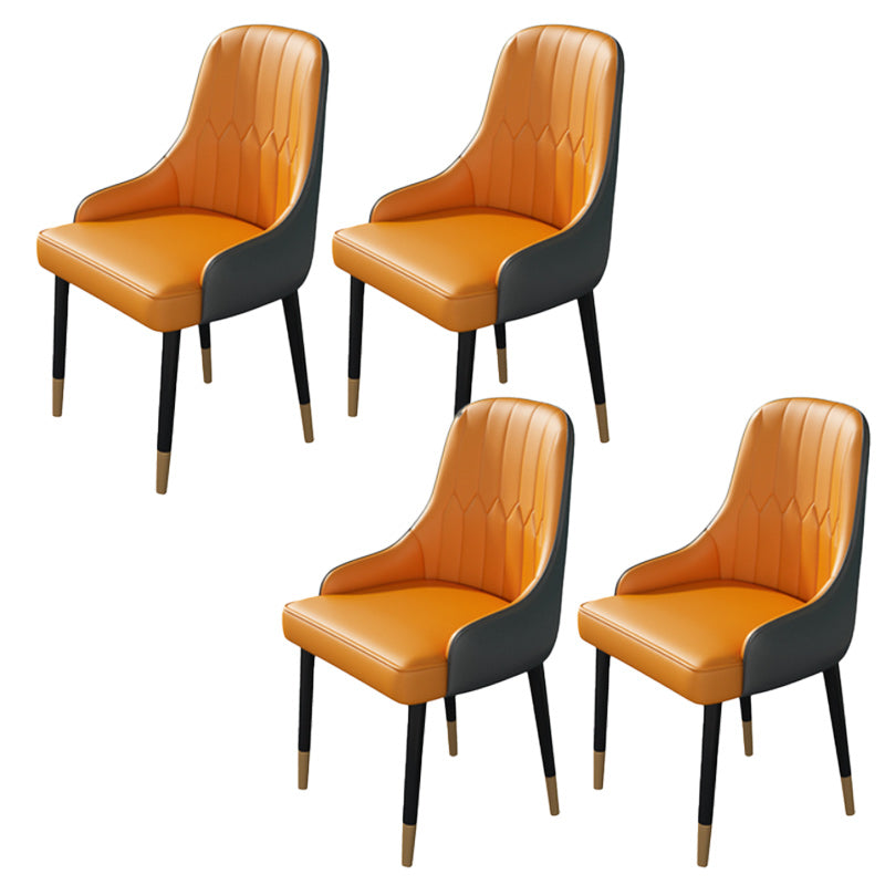 Nordic Dining Room Dining Chairs Armless Faux Leather Kitchen Side Chairs Gray-Orange 4 Piece Set Clearhalo 'Dining Chairs' 'Dining Tables & Seating' 'dining_chair' 'furn' 'furn_dining_chair' 'Furniture' 'furniture_dining_chair' 'Kitchen & Dining Furniture' 5004745