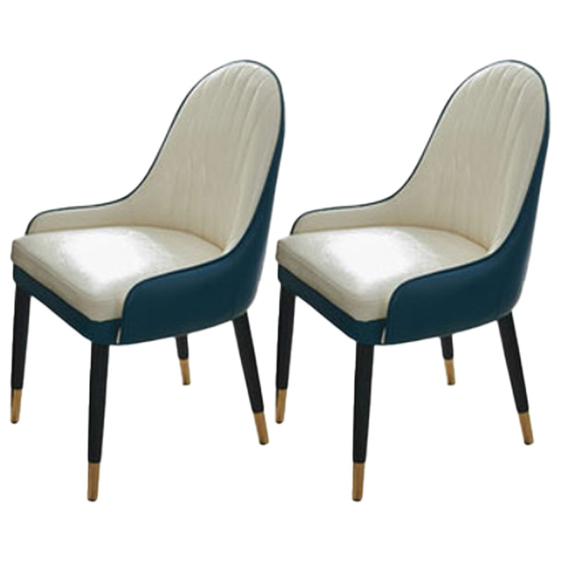 Nordic Dining Room Dining Chairs Armless Faux Leather Kitchen Side Chairs White-Blue 2 Piece Set Clearhalo 'Dining Chairs' 'Dining Tables & Seating' 'dining_chair' 'furn' 'furn_dining_chair' 'Furniture' 'furniture_dining_chair' 'Kitchen & Dining Furniture' 5004747