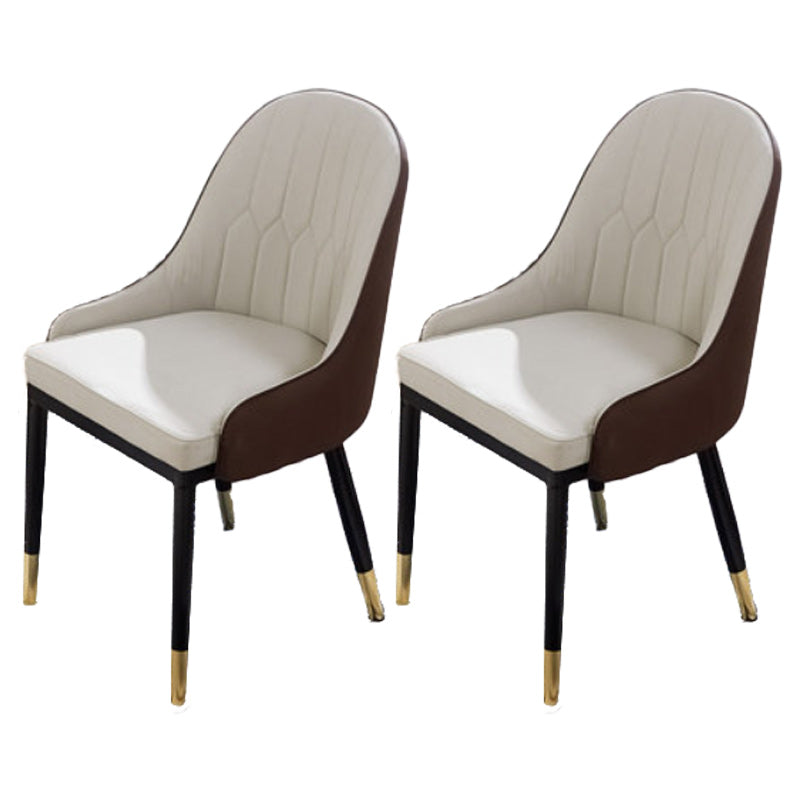 Nordic Dining Room Dining Chairs Armless Faux Leather Kitchen Side Chairs White-Brown 2 Piece Set Clearhalo 'Dining Chairs' 'Dining Tables & Seating' 'dining_chair' 'furn' 'furn_dining_chair' 'Furniture' 'furniture_dining_chair' 'Kitchen & Dining Furniture' 5004751