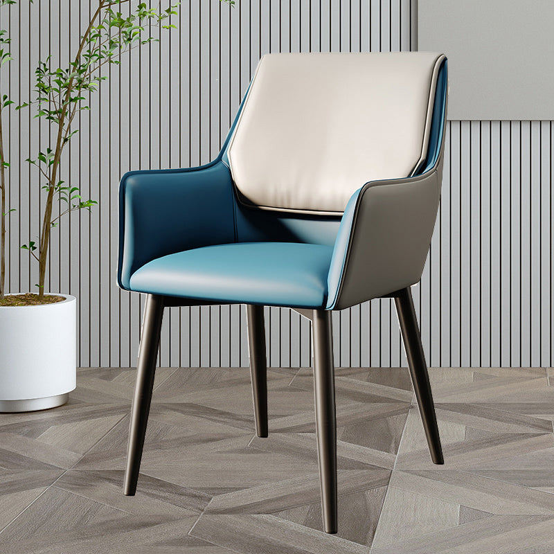 Modern Style Parsons Arm Chair Leather Dining Chair for Dining Room Blue-Gray 1 Piece Clearhalo 'Dining Chairs' 'Dining Tables & Seating' 'dining_chair' 'Furniture' 'furniture_dining_chair' 'Kitchen & Dining Furniture' 5004793