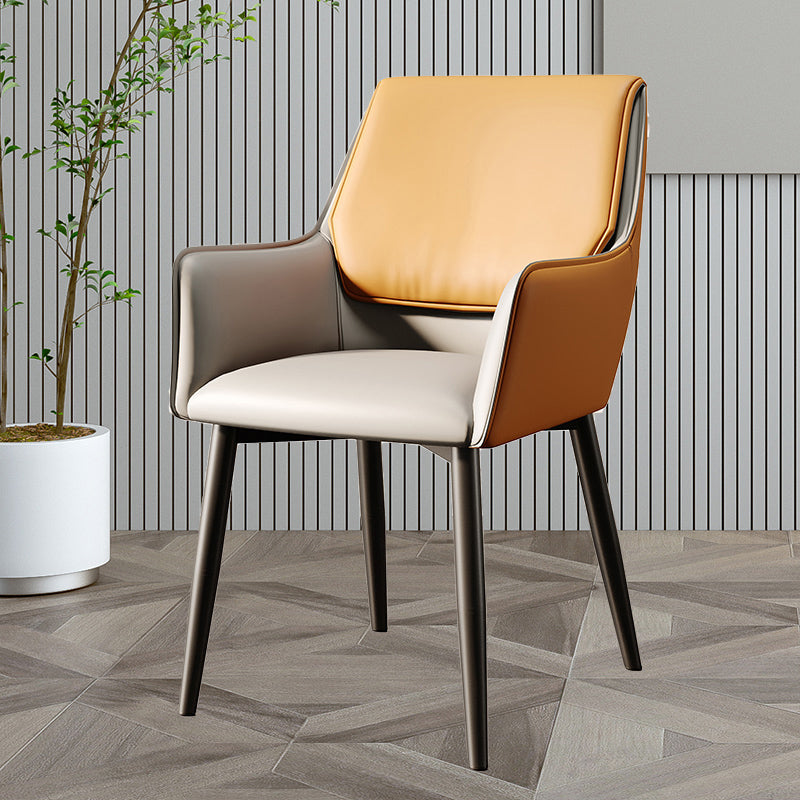 Modern Style Parsons Arm Chair Leather Dining Chair for Dining Room Orange-Gray 1 Piece Clearhalo 'Dining Chairs' 'Dining Tables & Seating' 'dining_chair' 'Furniture' 'furniture_dining_chair' 'Kitchen & Dining Furniture' 5004798