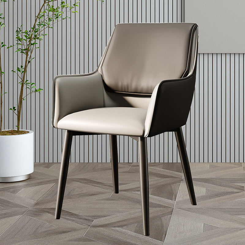 Modern Style Parsons Arm Chair Leather Dining Chair for Dining Room Grey 1 Piece Clearhalo 'Dining Chairs' 'Dining Tables & Seating' 'dining_chair' 'Furniture' 'furniture_dining_chair' 'Kitchen & Dining Furniture' 5004804