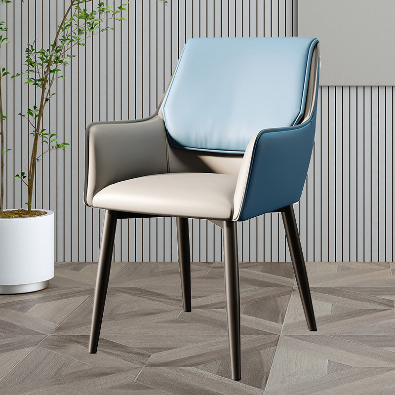 Modern Style Parsons Arm Chair Leather Dining Chair for Dining Room Gray-Blue 1 Piece Clearhalo 'Dining Chairs' 'Dining Tables & Seating' 'dining_chair' 'Furniture' 'furniture_dining_chair' 'Kitchen & Dining Furniture' 5004811