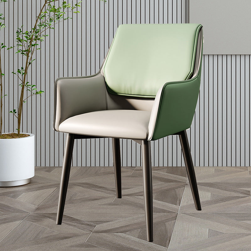Modern Style Parsons Arm Chair Leather Dining Chair for Dining Room Gray-Green 1 Piece Clearhalo 'Dining Chairs' 'Dining Tables & Seating' 'dining_chair' 'Furniture' 'furniture_dining_chair' 'Kitchen & Dining Furniture' 5004817