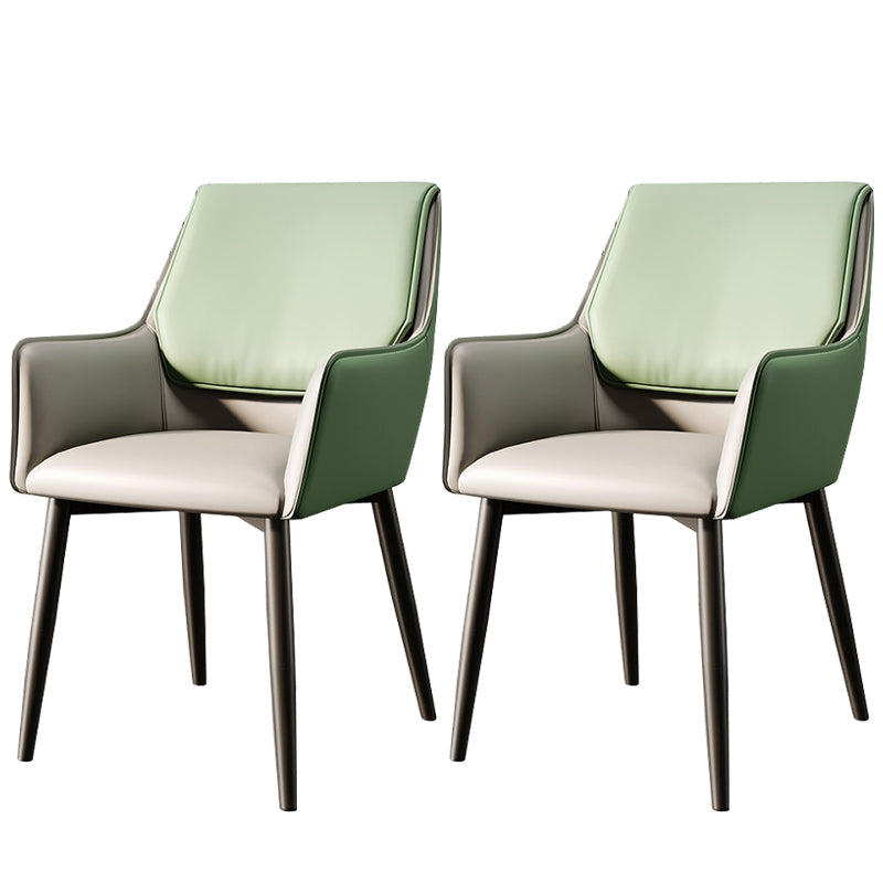 Modern Style Parsons Arm Chair Leather Dining Chair for Dining Room Gray-Green Set of 2 Clearhalo 'Dining Chairs' 'Dining Tables & Seating' 'dining_chair' 'Furniture' 'furniture_dining_chair' 'Kitchen & Dining Furniture' 5004819