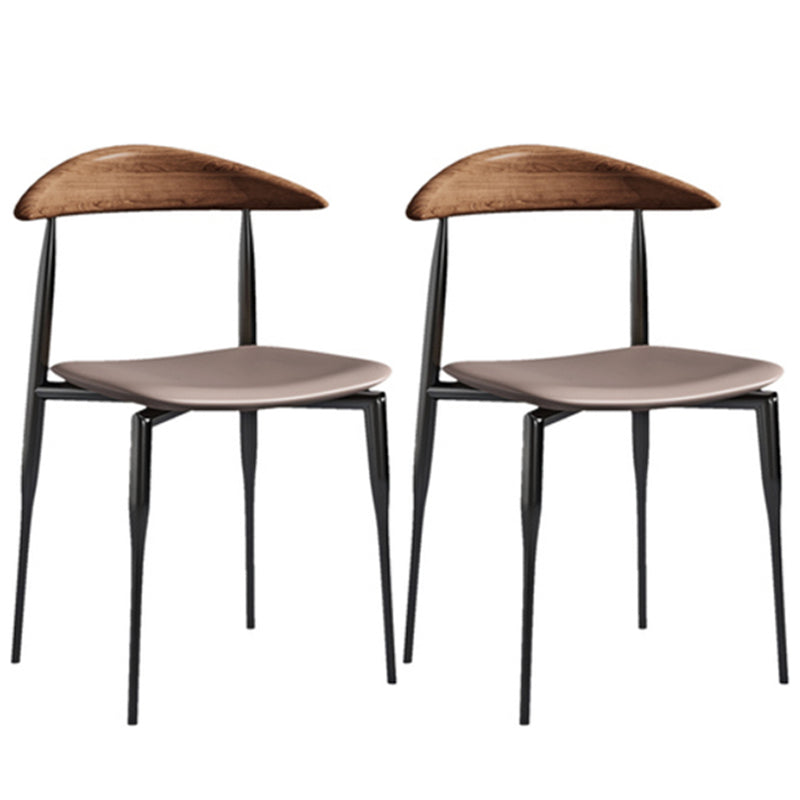 Faux Leather Stackable Side Chair Contemporary Open Back Dining Chair Brown-Grey 2 Piece Set Clearhalo 'Dining Chairs' 'Dining Tables & Seating' 'dining_chair' 'furn' 'furn_dining_chair' 'Furniture' 'furniture_dining_chair' 'Kitchen & Dining Furniture' 5004889