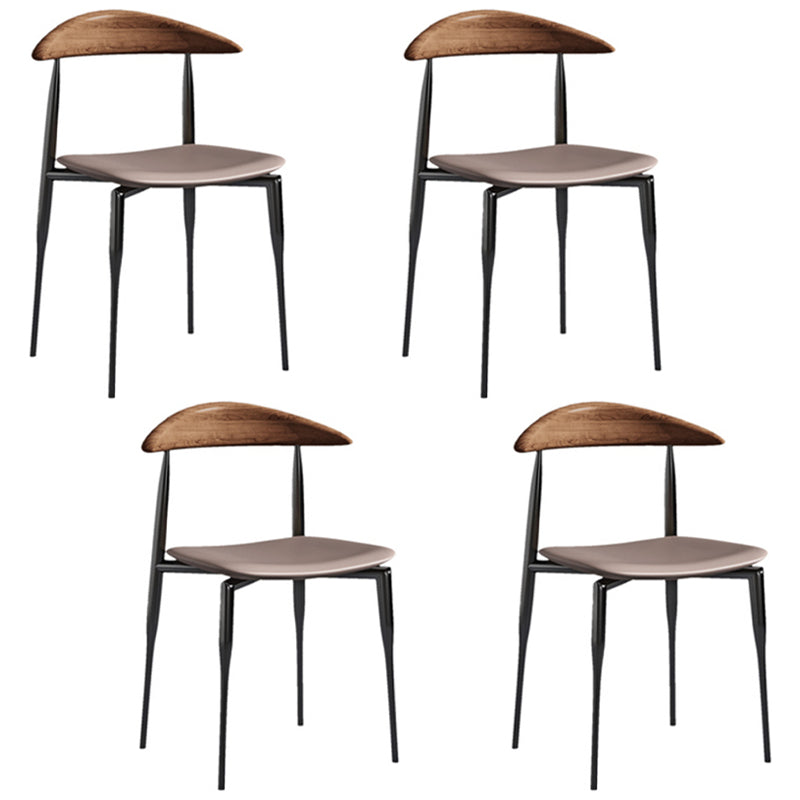Faux Leather Stackable Side Chair Contemporary Open Back Dining Chair Brown-Grey 4 Piece Set Clearhalo 'Dining Chairs' 'Dining Tables & Seating' 'dining_chair' 'furn' 'furn_dining_chair' 'Furniture' 'furniture_dining_chair' 'Kitchen & Dining Furniture' 5004892