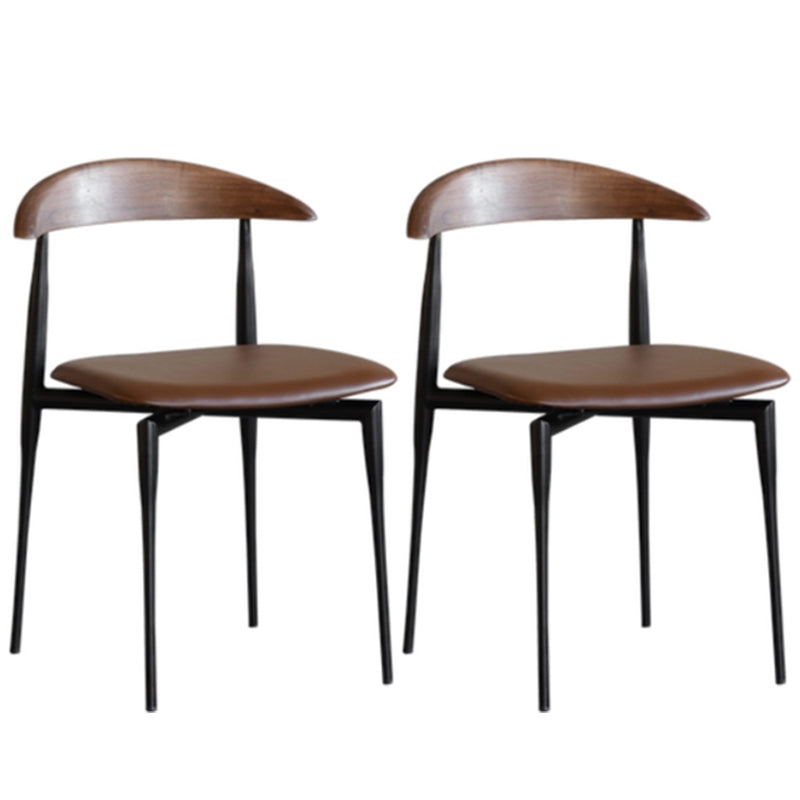 Faux Leather Stackable Side Chair Contemporary Open Back Dining Chair Brown 2 Piece Set Clearhalo 'Dining Chairs' 'Dining Tables & Seating' 'dining_chair' 'furn' 'furn_dining_chair' 'Furniture' 'furniture_dining_chair' 'Kitchen & Dining Furniture' 5004895
