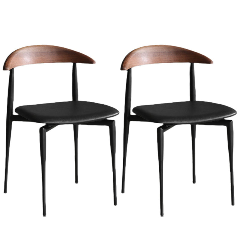 Faux Leather Stackable Side Chair Contemporary Open Back Dining Chair Brown-Black 2 Piece Set Clearhalo 'Dining Chairs' 'Dining Tables & Seating' 'dining_chair' 'furn' 'furn_dining_chair' 'Furniture' 'furniture_dining_chair' 'Kitchen & Dining Furniture' 5004901