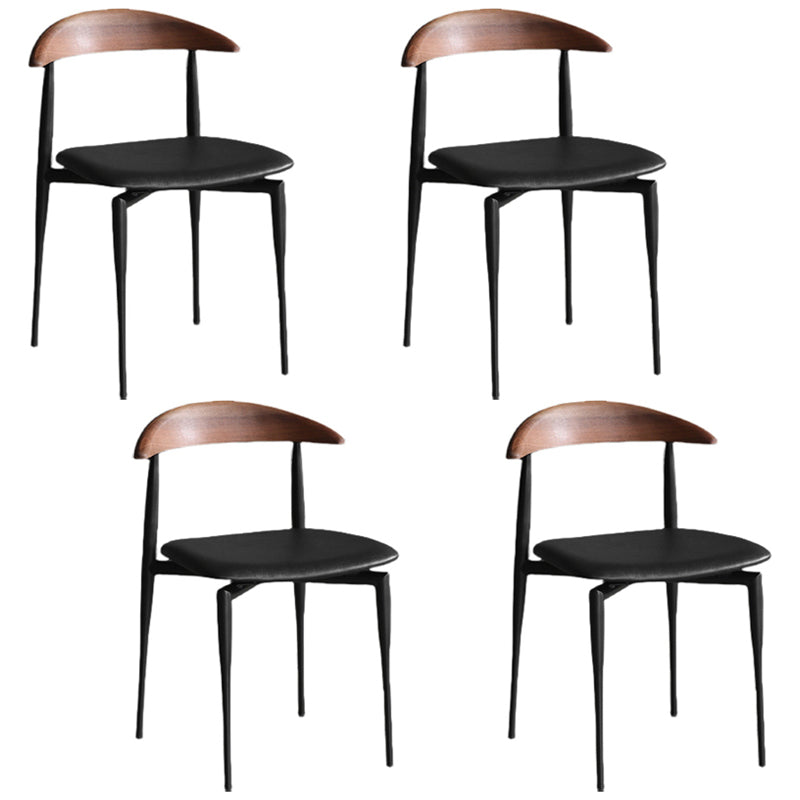 Faux Leather Stackable Side Chair Contemporary Open Back Dining Chair Brown-Black 4 Piece Set Clearhalo 'Dining Chairs' 'Dining Tables & Seating' 'dining_chair' 'furn' 'furn_dining_chair' 'Furniture' 'furniture_dining_chair' 'Kitchen & Dining Furniture' 5004903