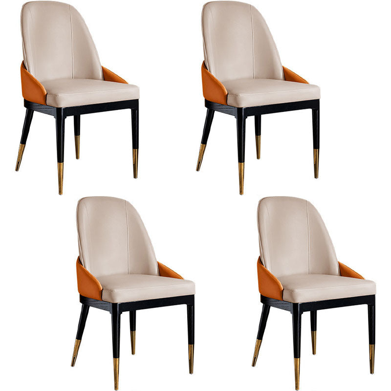 Nordic Dining Room Dining Chairs Armless Faux Leather Kitchen Chairs White-Saffron 4 Piece Set Clearhalo 'Dining Chairs' 'Dining Tables & Seating' 'dining_chair' 'furn' 'furn_dining_chair' 'Furniture' 'furniture_dining_chair' 'Kitchen & Dining Furniture' 5005124