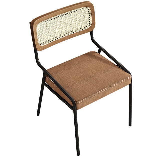 Glam Style Dining Chair Upholstered Cane Back Chair for Dining Room Brown-Black 1 Piece Clearhalo 'Dining Chairs' 'Dining Tables & Seating' 'dining_chair' 'furn' 'furn_dining_chair' 'Furniture' 'furniture_dining_chair' 'Kitchen & Dining Furniture' 5005137