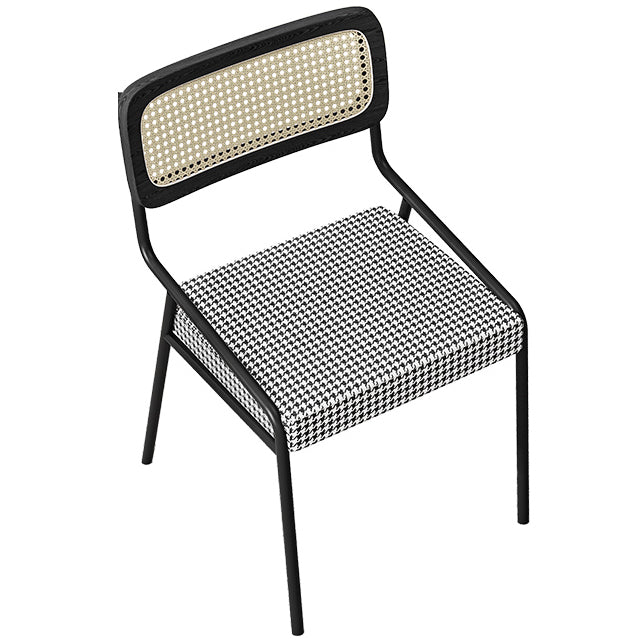 Glam Style Dining Chair Upholstered Cane Back Chair for Dining Room Black White 1 Piece Clearhalo 'Dining Chairs' 'Dining Tables & Seating' 'dining_chair' 'furn' 'furn_dining_chair' 'Furniture' 'furniture_dining_chair' 'Kitchen & Dining Furniture' 5005139
