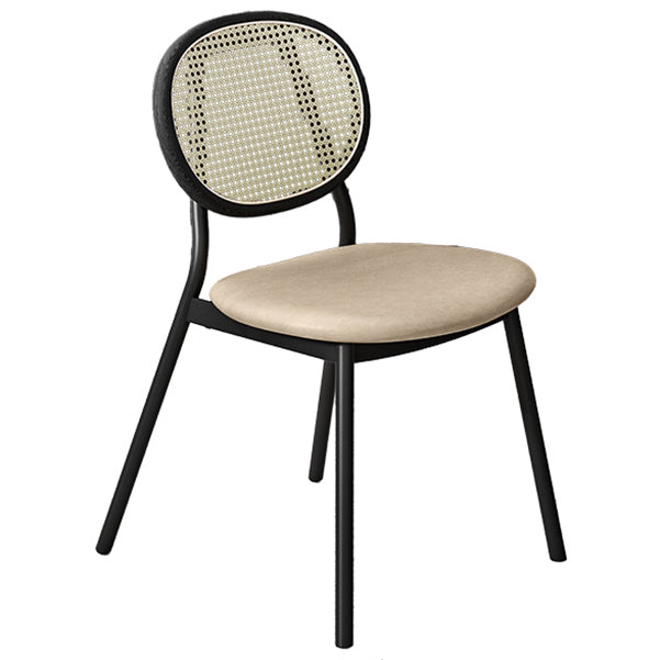 Glam Style Dining Chair Upholstered Cane Back Chair for Dining Room Black 1 Piece Clearhalo 'Dining Chairs' 'Dining Tables & Seating' 'dining_chair' 'furn' 'furn_dining_chair' 'Furniture' 'furniture_dining_chair' 'Kitchen & Dining Furniture' 5005140