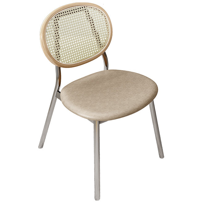 Glam Style Dining Chair Upholstered Cane Back Chair for Dining Room Light Brown 1 Piece Clearhalo 'Dining Chairs' 'Dining Tables & Seating' 'dining_chair' 'furn' 'furn_dining_chair' 'Furniture' 'furniture_dining_chair' 'Kitchen & Dining Furniture' 5005142