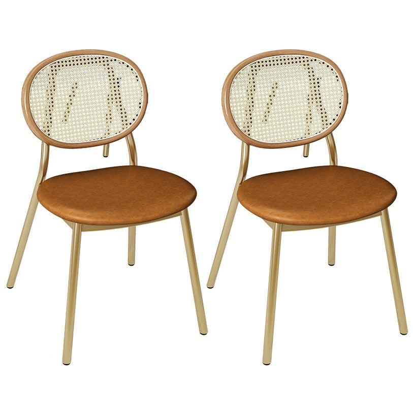 Glam Style Dining Chair Upholstered Cane Back Chair for Dining Room Brown 2 Piece Set Clearhalo 'Dining Chairs' 'Dining Tables & Seating' 'dining_chair' 'furn' 'furn_dining_chair' 'Furniture' 'furniture_dining_chair' 'Kitchen & Dining Furniture' 5005145