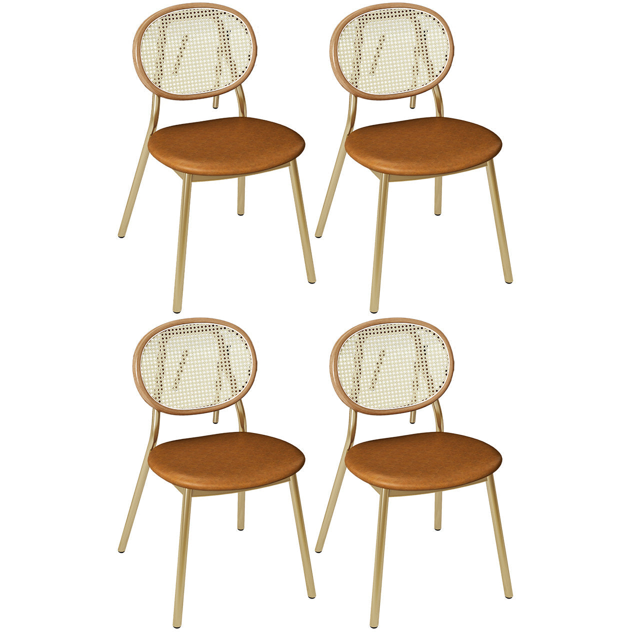Glam Style Dining Chair Upholstered Cane Back Chair for Dining Room Brown 4 Piece Set Clearhalo 'Dining Chairs' 'Dining Tables & Seating' 'dining_chair' 'furn' 'furn_dining_chair' 'Furniture' 'furniture_dining_chair' 'Kitchen & Dining Furniture' 5005148